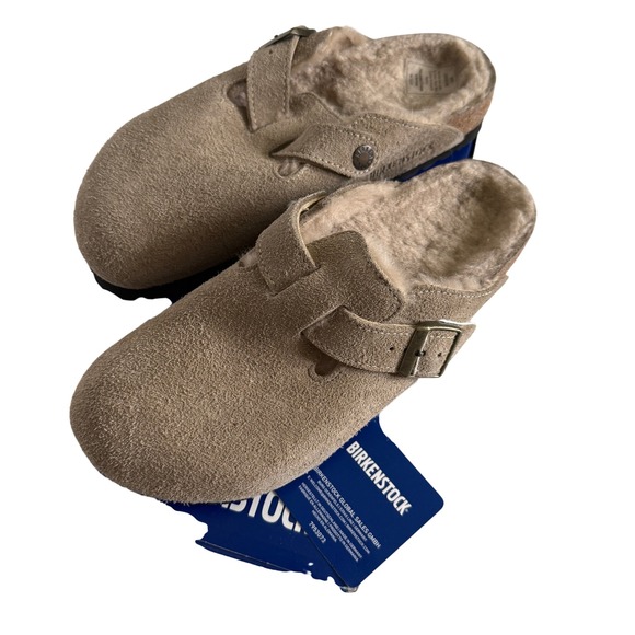 Birkenstock Shoes - Birkenstock Boston Shearling Suede Clogs Taupe Tan 37 L6 M4 Narrow 0259883